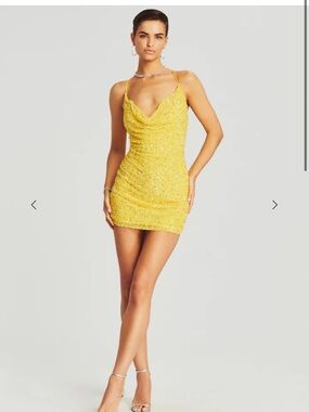 Retrofete Mich Yellow Sequin Cowl Mini Dress